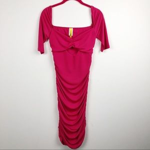 Codigo Ruched Bodycon Short Sleeve Midi Dress Pink Medium